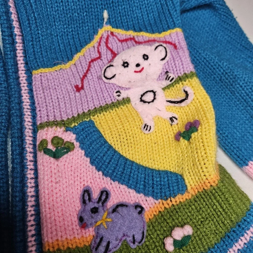 JB Crafts‎ Kids Cardigan 8 Hooded Sweater Peru Embroidered Full Zip Art